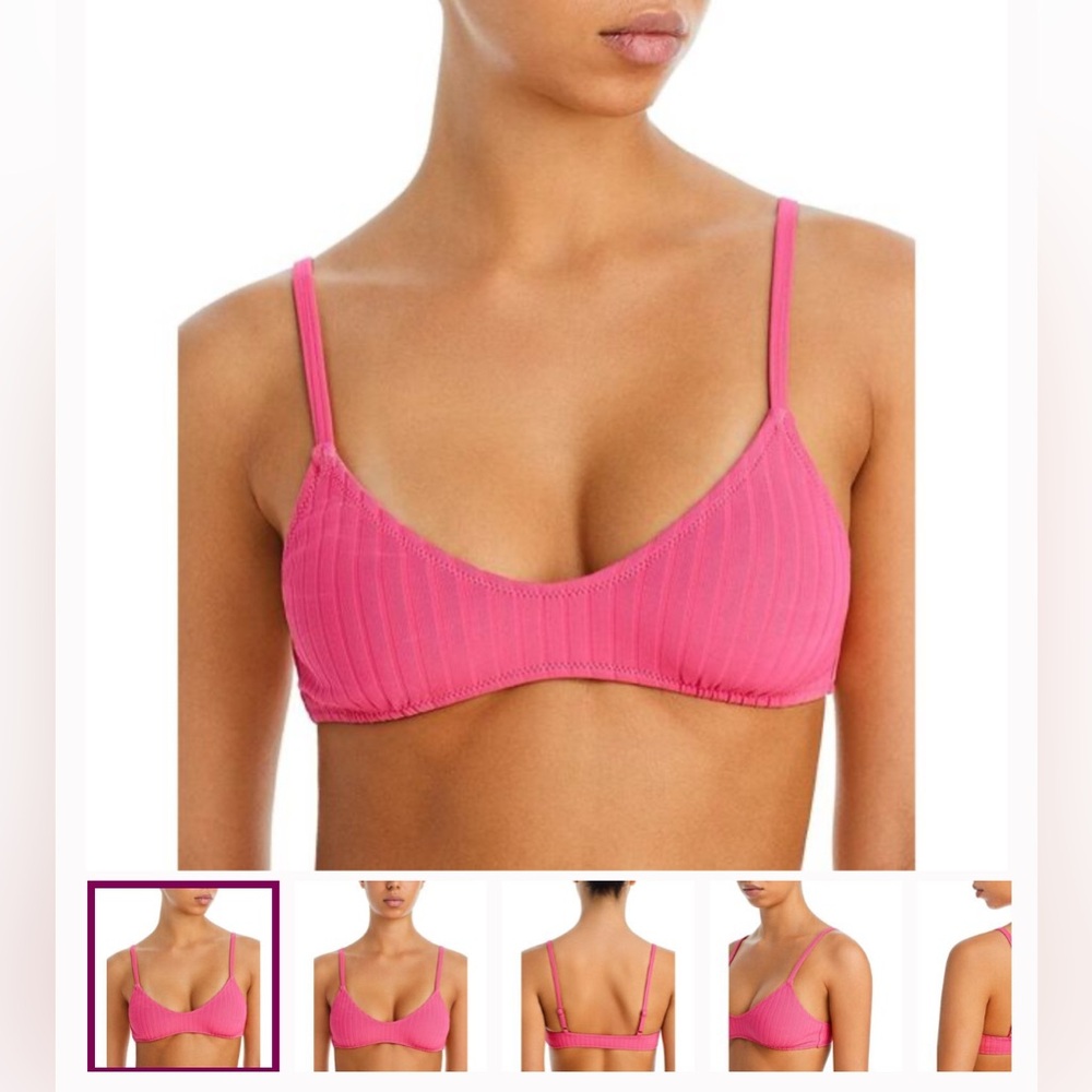 Solid and Striped Ribbed Pink Bikini top Small
